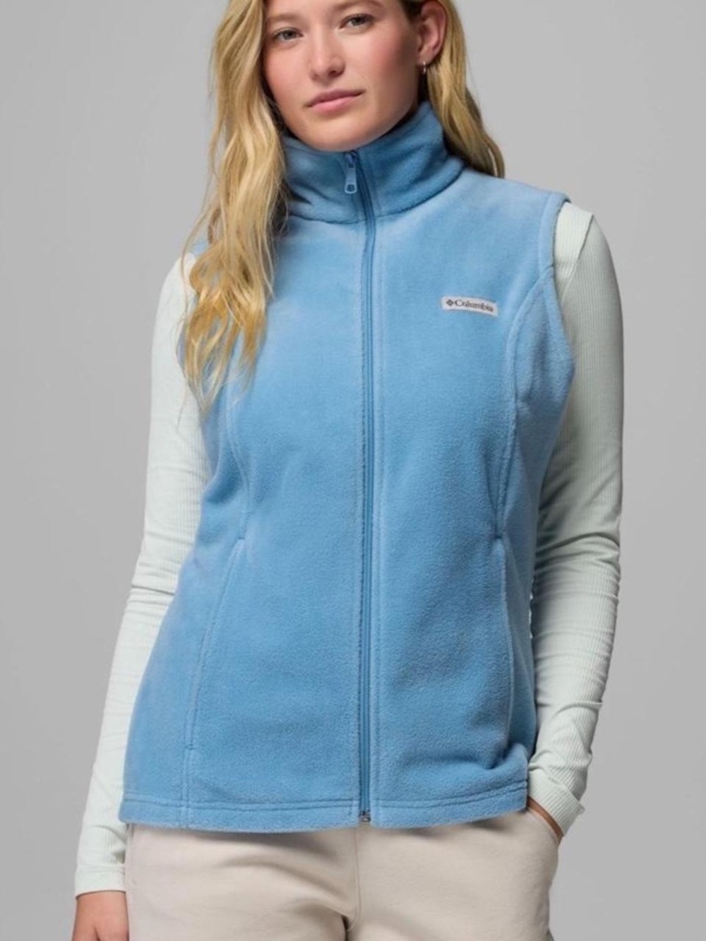 Columbia Benton Springs blue fleece full zip vest.